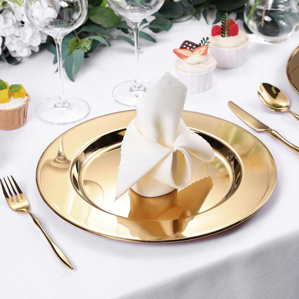 Stainless Steel Gold Charger Plates Bulk 13 Inch Round Set - Set of 12