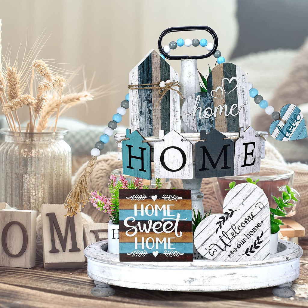 Farmhouse Tiered Tray Decor Farmhouse Home Decor Mini Signs Rustic Tiered Tray Signs Home Wood Sign Cutting - Set of 10
