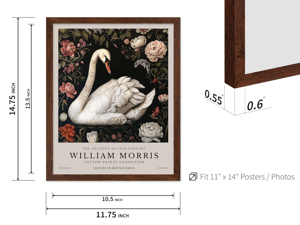 Art William Morris Poster - White Swan and Flowers Print - Botanical Art - Flower Artwork - Exhibition Piece - Animal