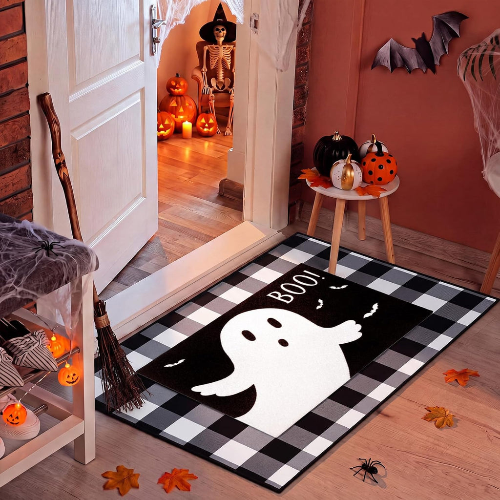 2 Pcs Halloween Ghost Door Mat | Non-slip Backing, Weather Resistant, Imitation Coco Coir Fiber, Easy Clean, for