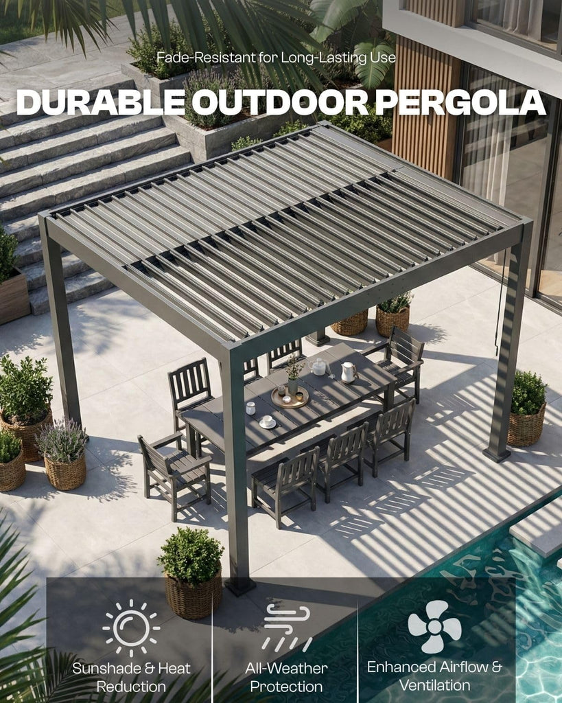 Louvered Pergola, 5x8 FT Outdoor Pergola with Adjustable Roof and Drainage System