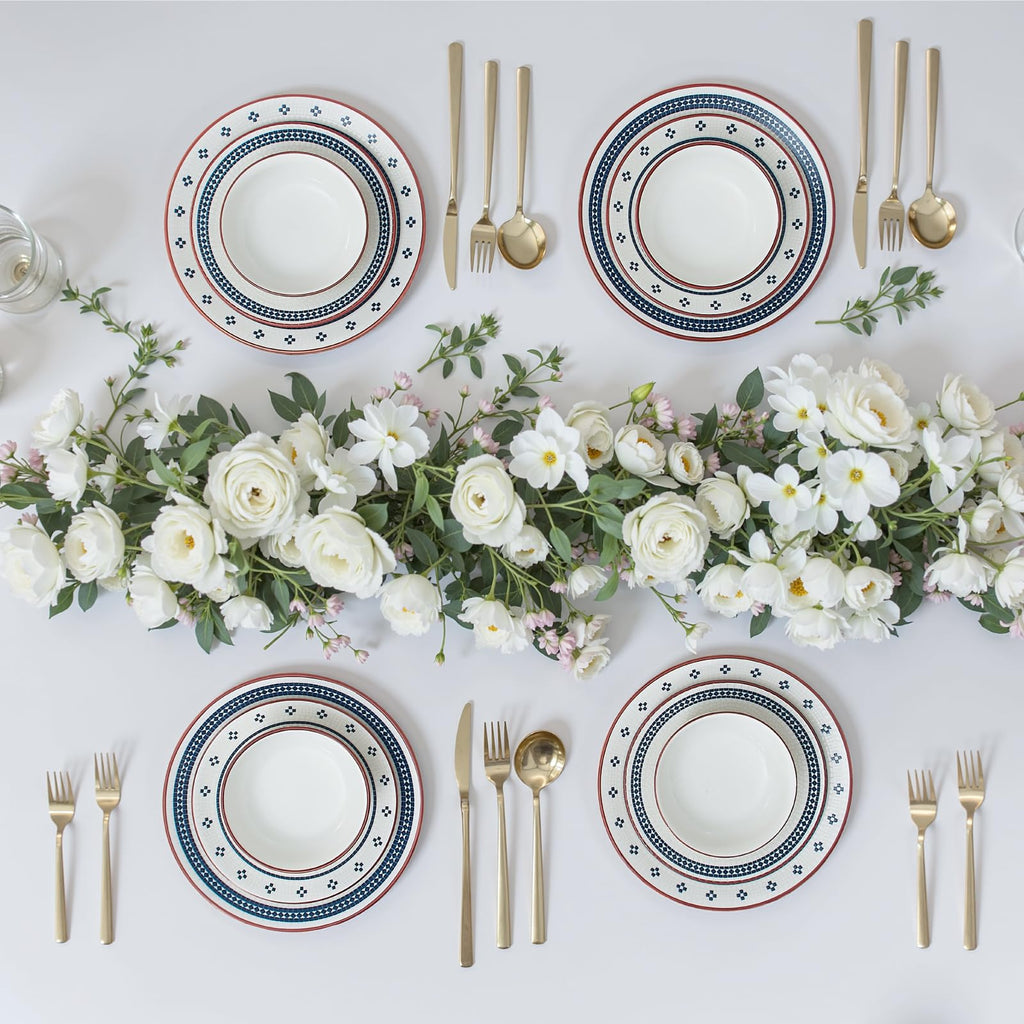 Dinnerware Sets for 8, 24-Piece Stoneware Plates and Bowls Sets for 8 Everyday Dishware Sets for 8, Microwave Safe