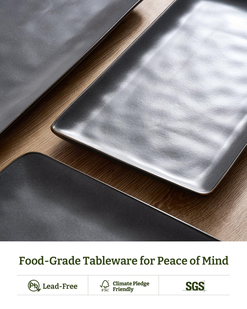 Serving Platters Set of 3 Sizes - Rectangular, Matte Dark Charcoal