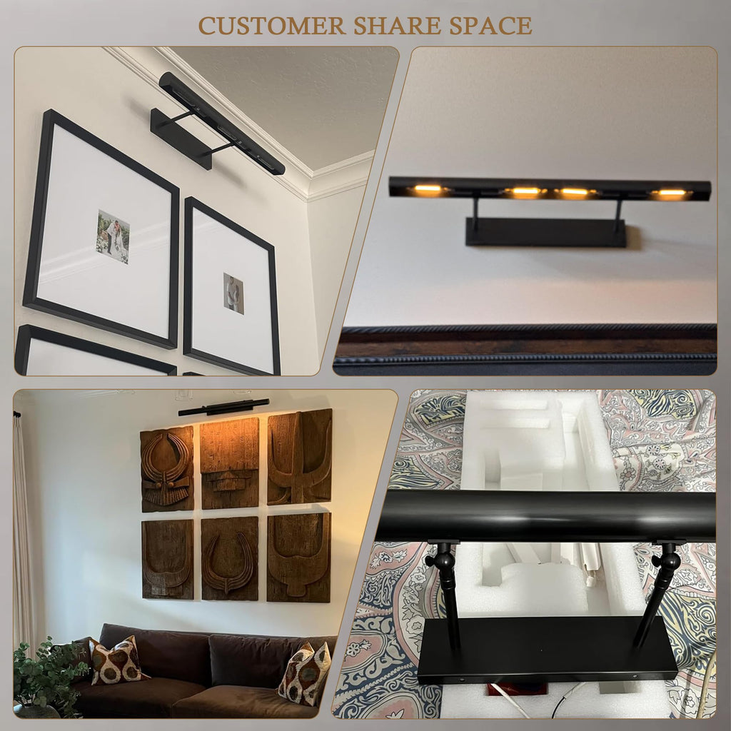 18'' Bronze Picture Light Hardwired, 3-Light Dimmable Art Light for Wall Paintings 2700K, 270° Rotatable Gallery
