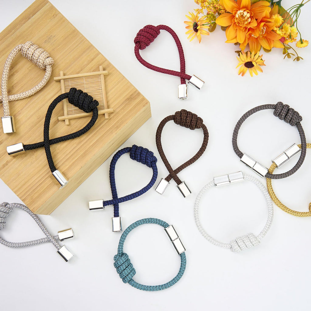 Mini Magnetic Curtain Tiebacks Modern Simple Style Drape Tie Backs Elegant Hand Weave Rope Knot Decorative - 4 Pack