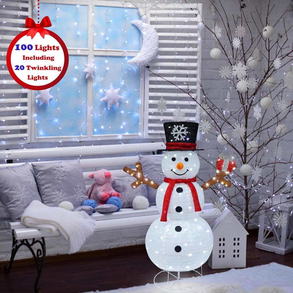 Outdoor Snowman Lighted, Pop-Up Snowman Outdoor Yard Christmas Decorations Prelit 100 Lights, Collapsible Lighted