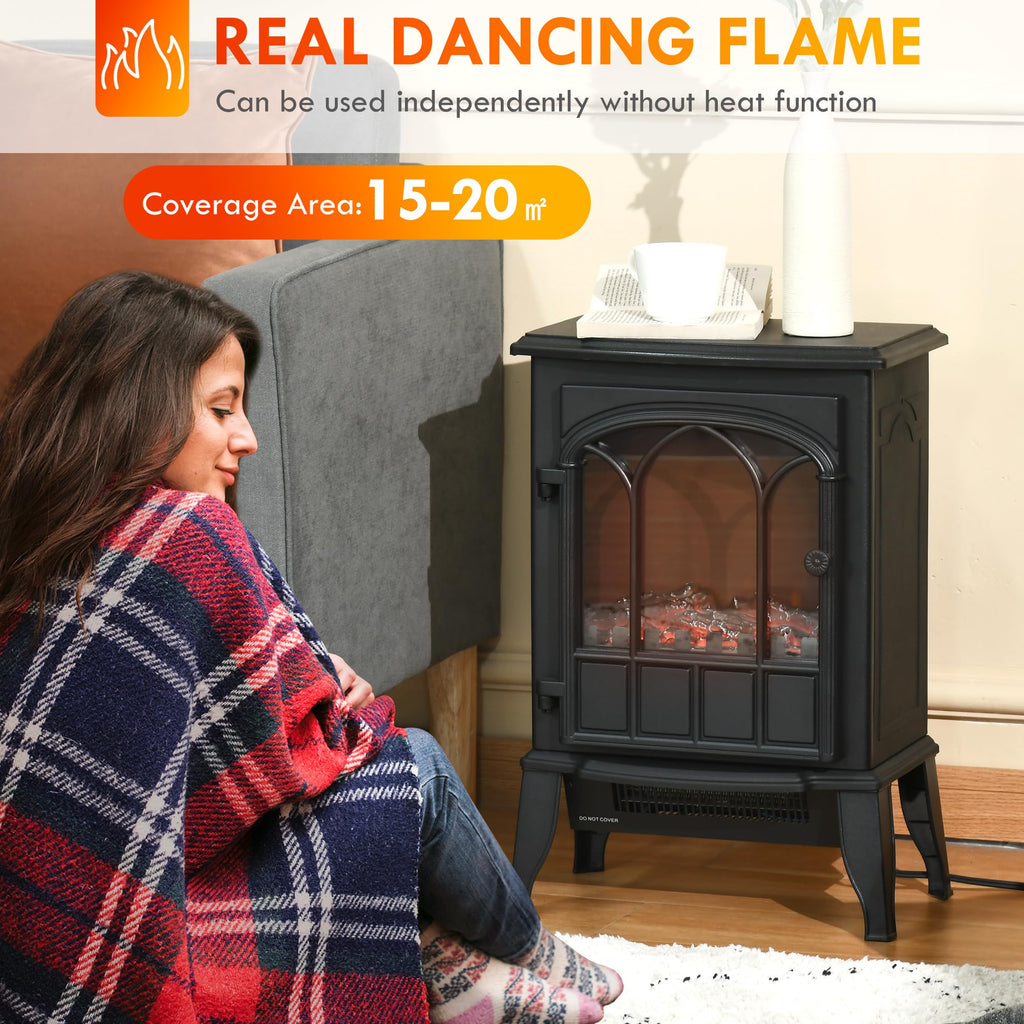 22" Electric Fireplace Stove Freestanding Fire Place Heater Black