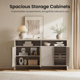 59" Sideboard Buffet Cabinet with Storage, Modern Fluted 4-Door Credenza Accent Cabinet with Open Storage Shelf