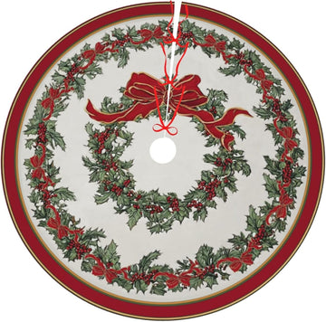 Bow Holly Fruit Christmas Tree Skirt 36 Inch Xmas Tree Mat Party Decor Supplies for Holiday Home Decorations