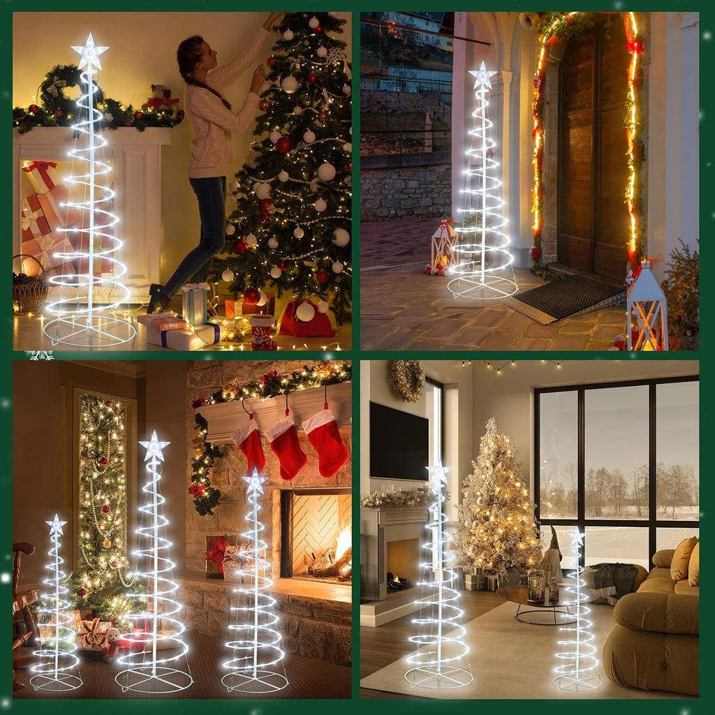 Set of 3 Christmas Spiral Tree Lights, 3/4/5 FT Holiday Decor, Cool White