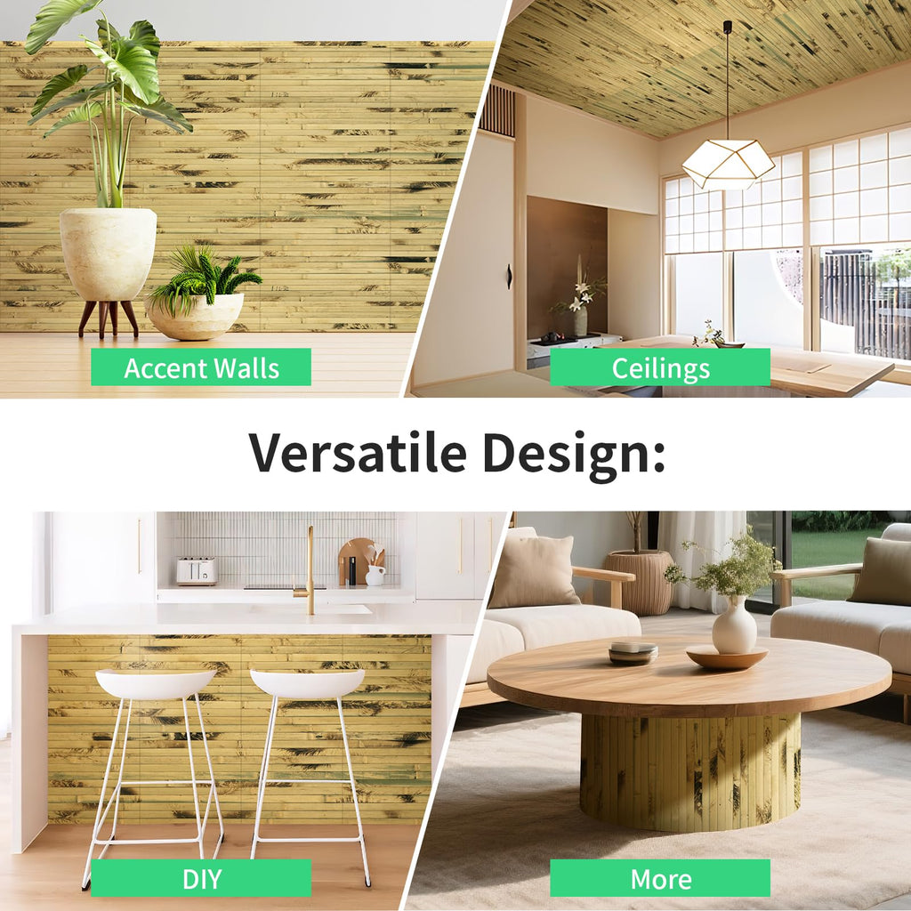 Natural Bamboo Wall Panel, 12 x 96 Inch, Light Burned