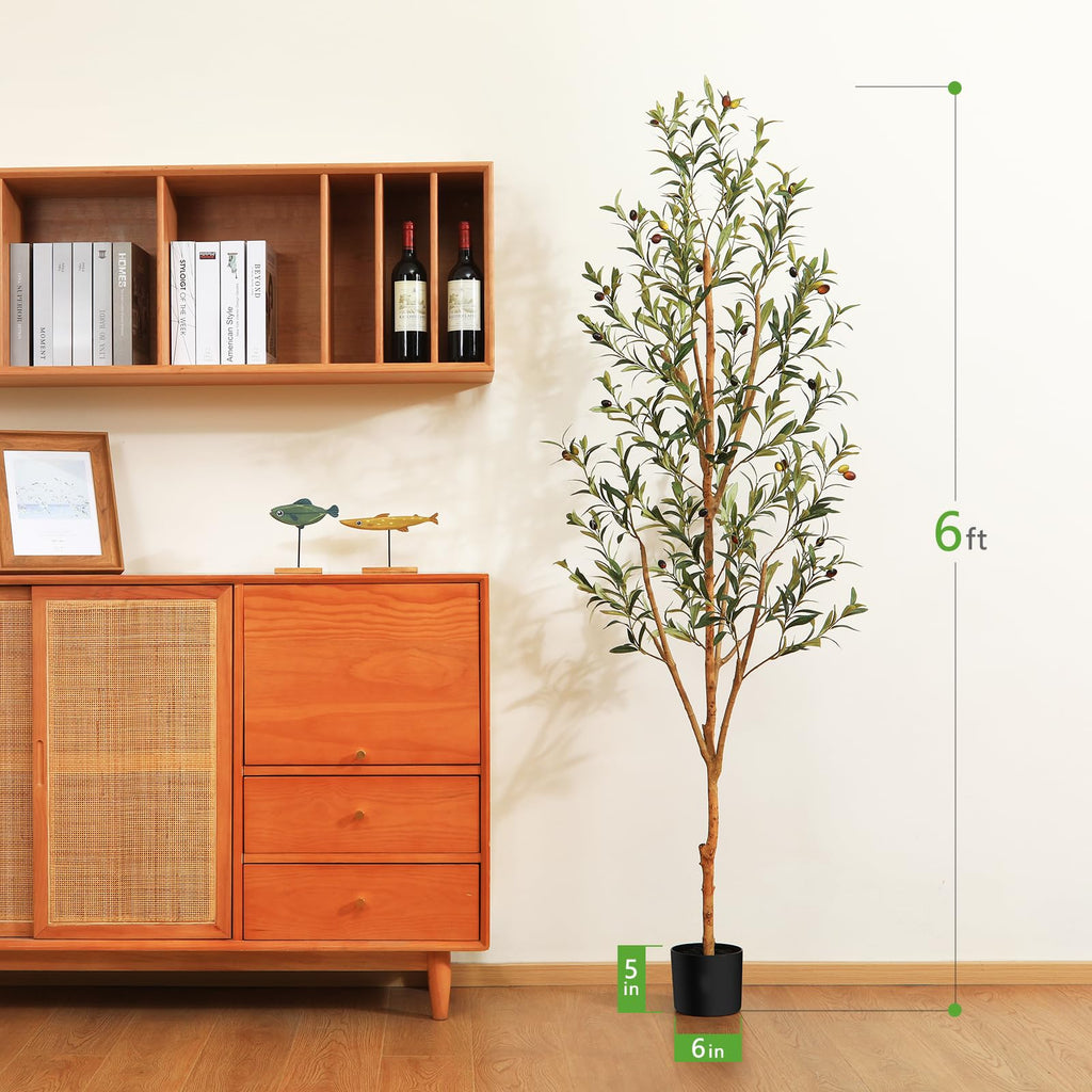 2-Pack 6FT Artificial Olive Trees, Wood Trunks & Silk Leaves