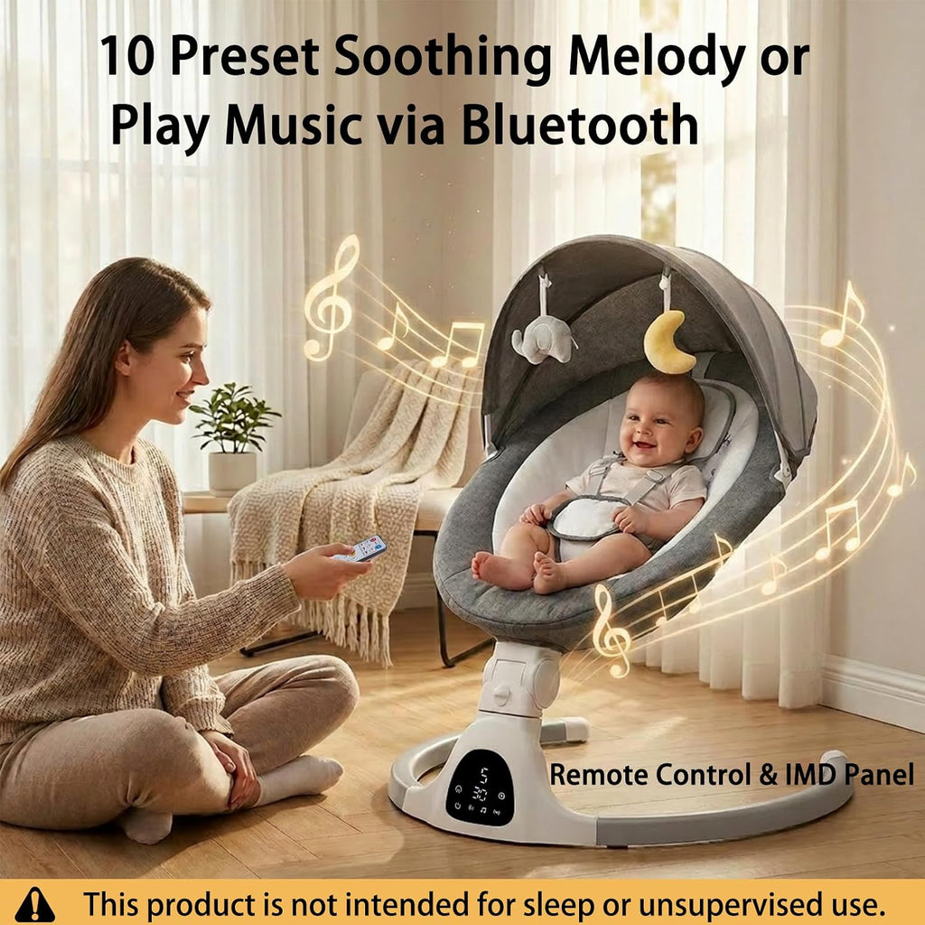 Electric Baby Swing for Infants, Speed Adjustable Swing with Bluetooth Music, Timer, Point Harness and Stable