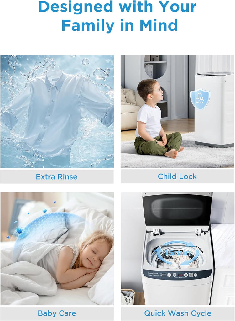 Portable Washing Machine, 0.9 cu. ft with 6 Cycles, Drum Clean, Quick, Stainless Steel Tub, Transparent Lid, LED
