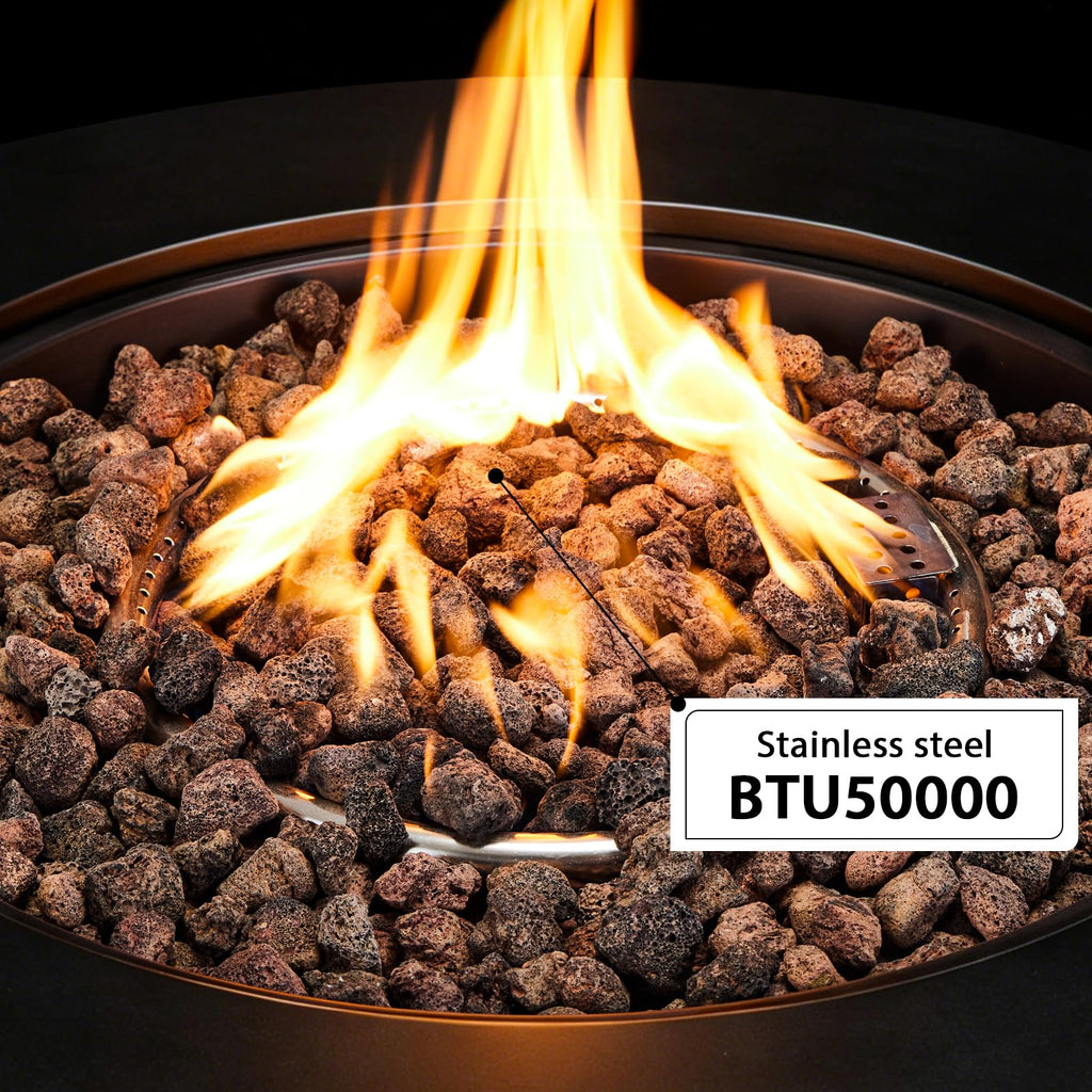 2-Piece Outdoor Propane Fire Pit Table Set w/Tank Cover Table, 31.5-inch 50, 000 BTU Black Bowl Concrete Firepit