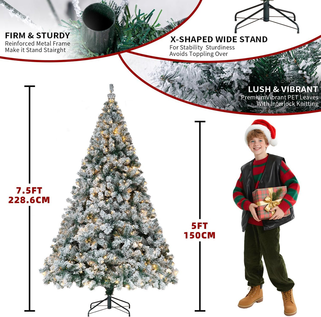 Pre-Lit Snow Flocked Artificial Christmas Tree, 350 Lights
