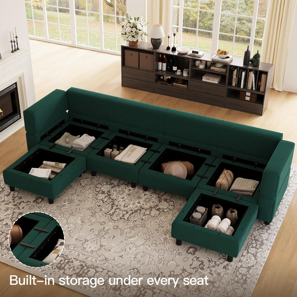 Modular Sectional Sofa Oversized U Shaped Sectional Couch with Reversible Chaise Velvet Modular U Shape Sofa with