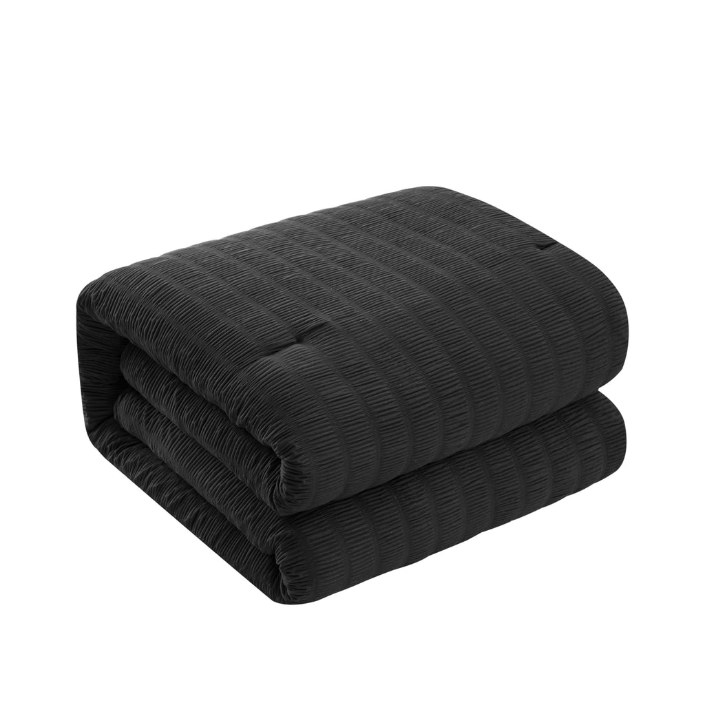 3-Piece Seersucker Comforter Set, Black Bedding, Ultra Soft, Lightweight & All-Season Comforter with