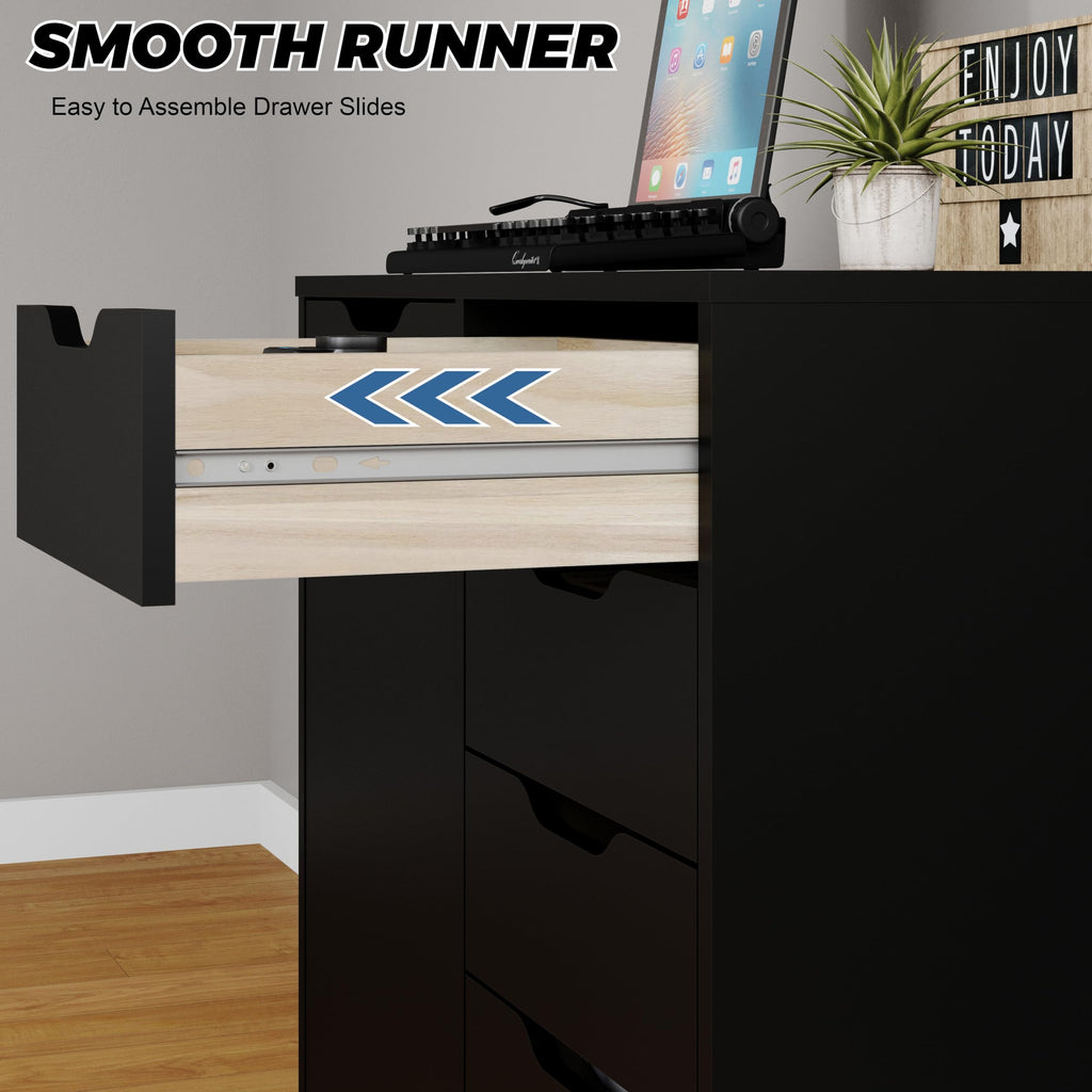 5-Drawer Chest with 1 Door, Wooden Chest of Drawers Storage Dresser Cabinet with Wheels, Office Organization and