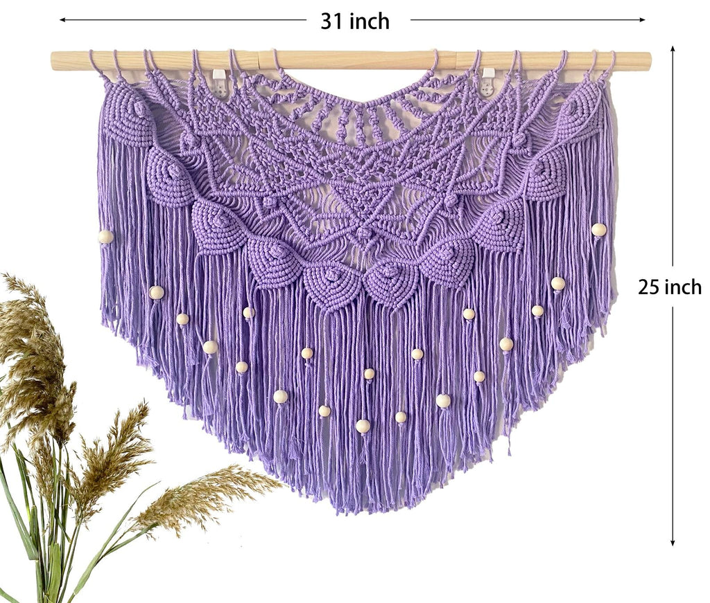Large Macrame Wall Hanging Boho Beaded Curtain for Window Macrame Bedroom Headboard Living Room Wall Art Tassel