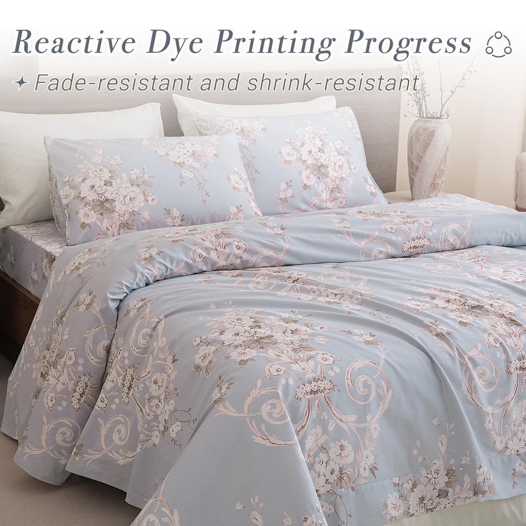Shabby Floral Print King Size Bed Sheets Set Luxury Bedding Collections 100% Egyptian Cotton Deep Pocket Bedsheets