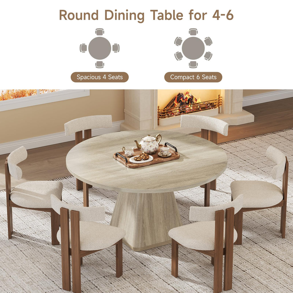 47 Inch Round Dining Table for 4-6, Square Pedestal Base, Oak