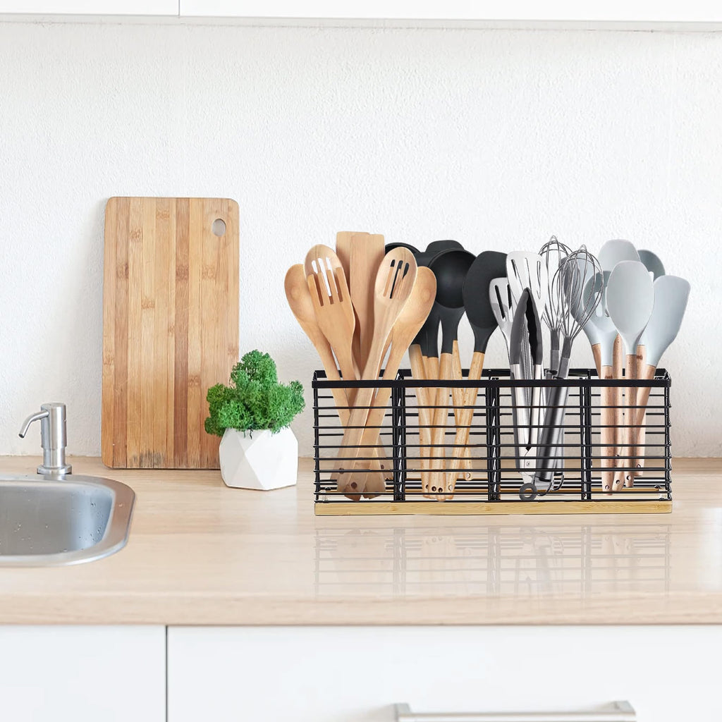 Extra Large Kitchen Utensil Holder Countertop with Removable Divider