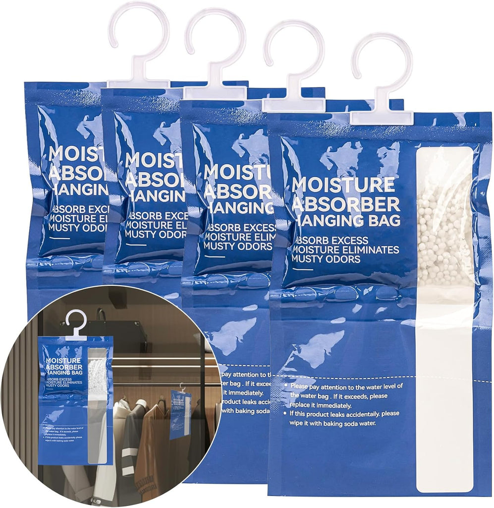 Dehumidifier Bags Hanging Moisture Absorbers - 4 Packs Dehumidifiers for Home Closet Bathroom Basement