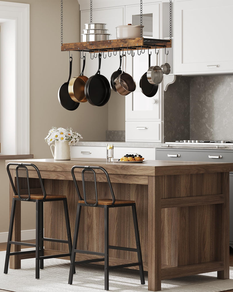 Hanging Pot Rack, Ceiling Wall Mounted Pot Rack, Industrial Style Pot Hanger with 18 Hooks, Cookware Storage
