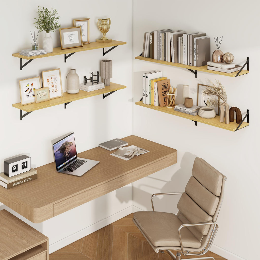 Deep Floating Shelves, 48'' x 10'' Oak Wall Shelves Set of 2