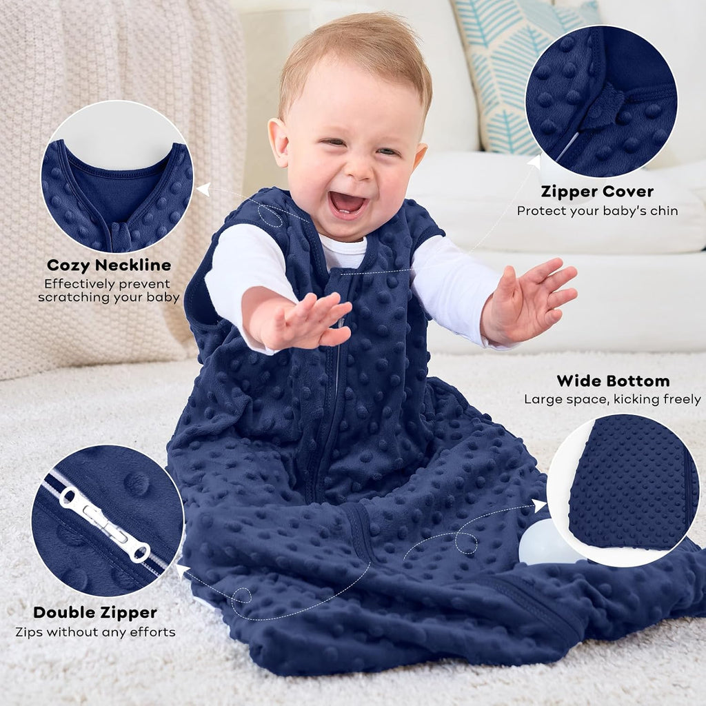 Fleece Baby Sleep Sack, 1.5 TOG Cotton Baby Wearable Blanket With Soft Plush Dots, 2 Pack