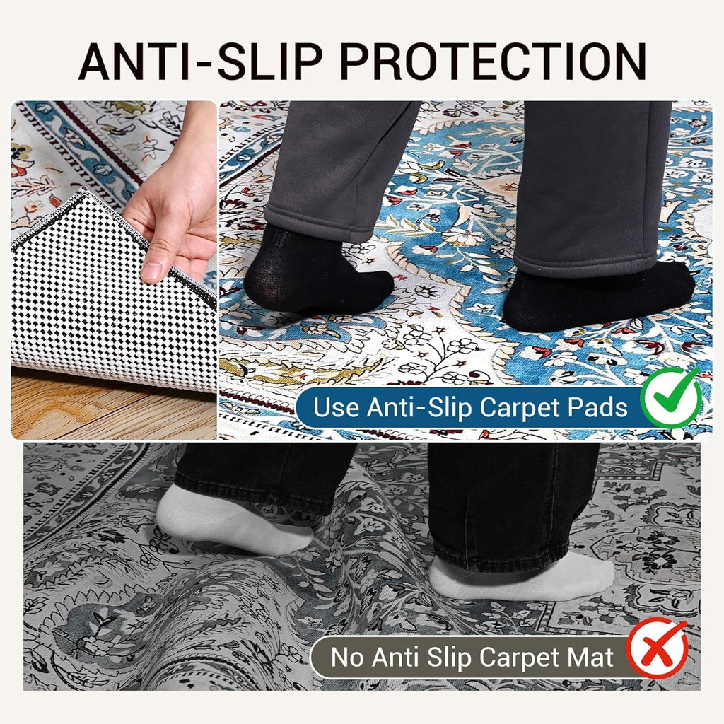 Non Slip Rug Pad Gripper for Hardwood Floors, 8x10 FT Anti Slide Rug Underlay, Eco Safe Odor Free, Cushioned Floor - Set of 80