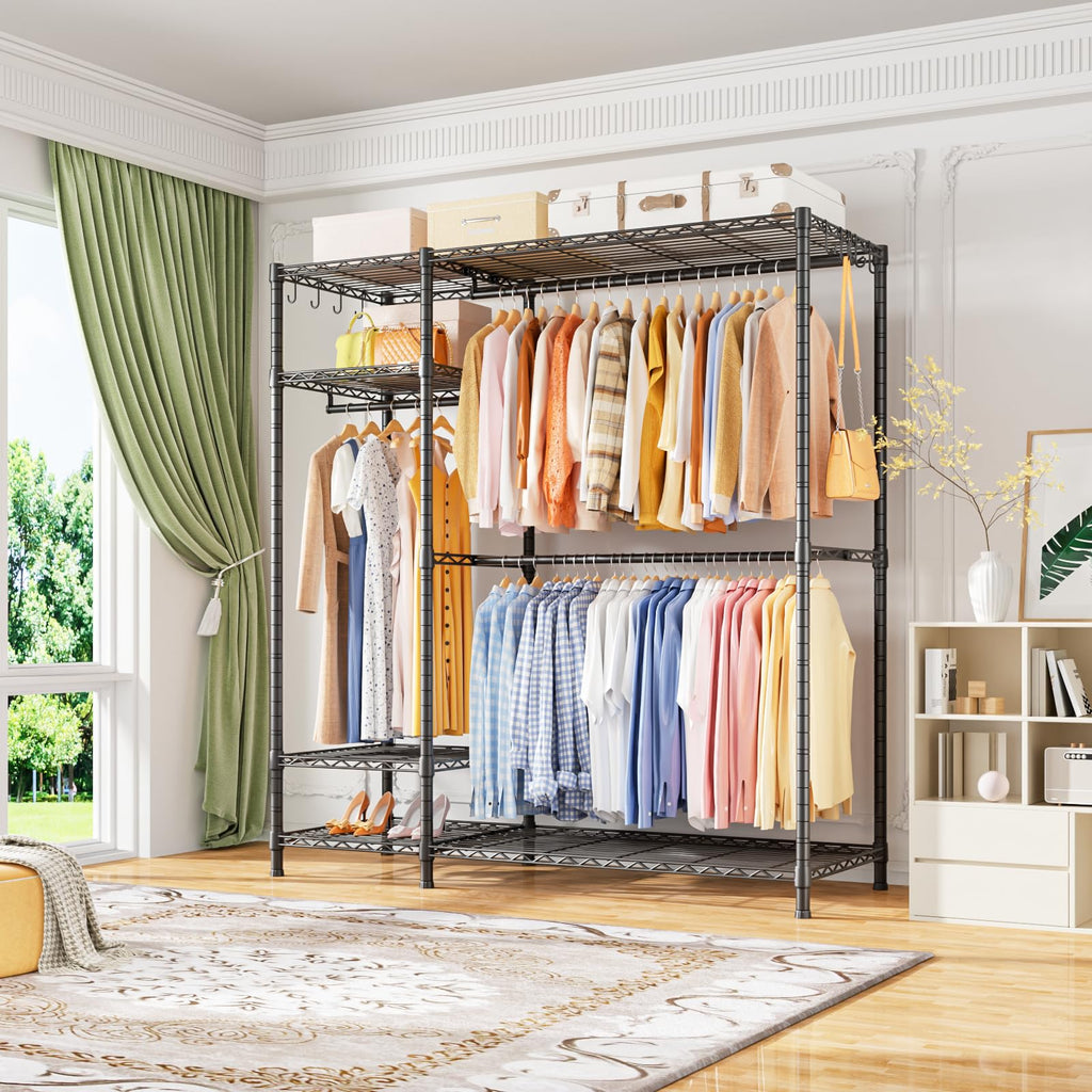 F7 Clothes Rack Heavy Duty, Clothing Racks for Hanging Clothes, Black