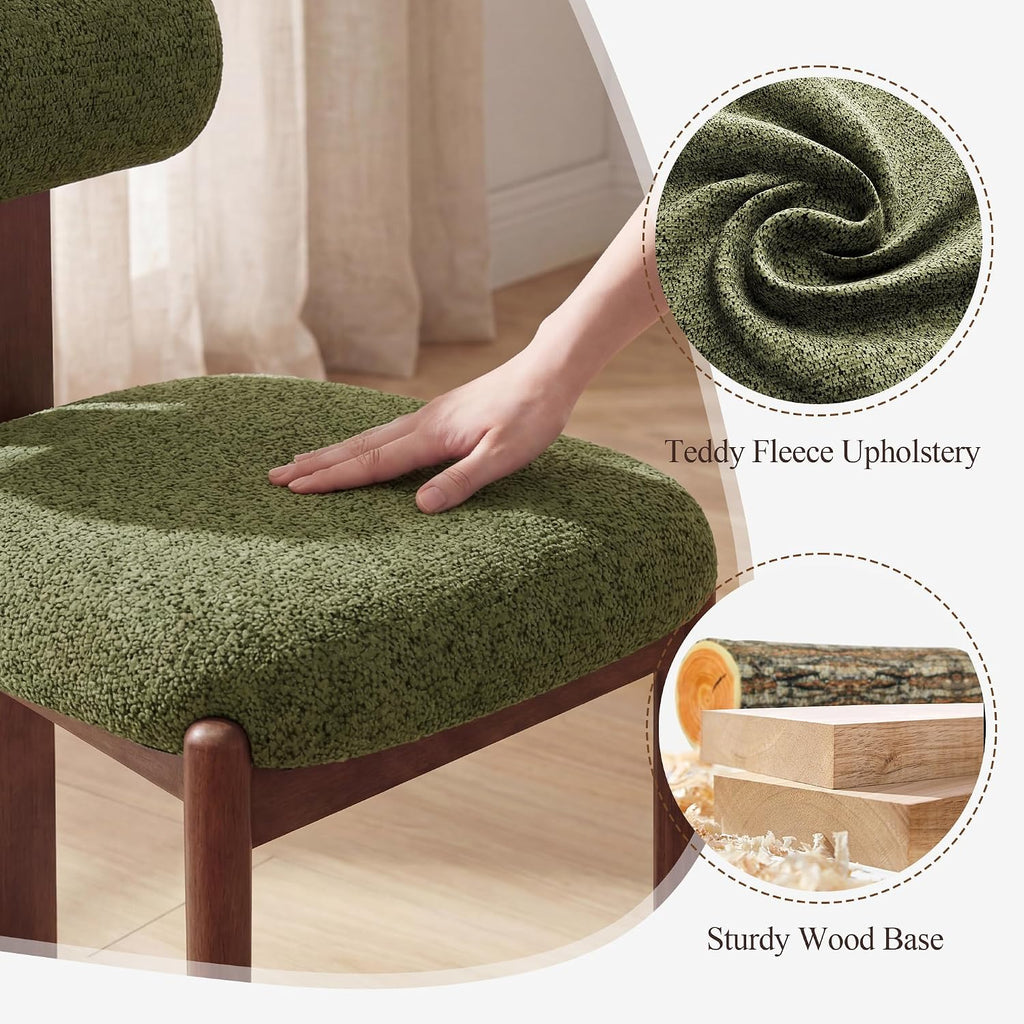 Modern Wooden Dining Chairs Set of 2, Upholstered Fabric Kitchen Chairs with Sculptural Backrest, Mid-Century