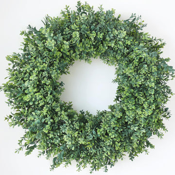 32" Artificial Boxwood Wreath Fake Plant for Front Door Decor (Green)