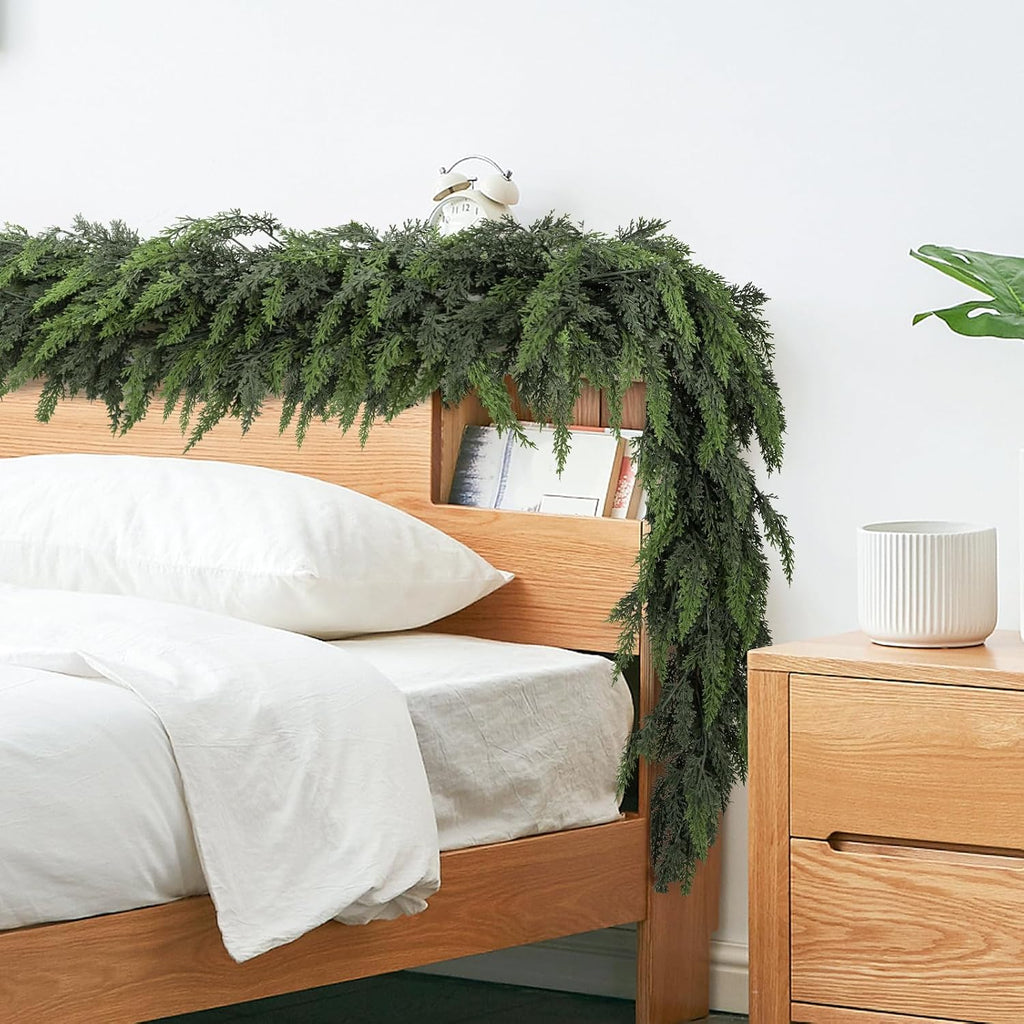 Ft Christmas Cedar Garland, Real Touch Soft Greenery Mantel Decor - Set of 9