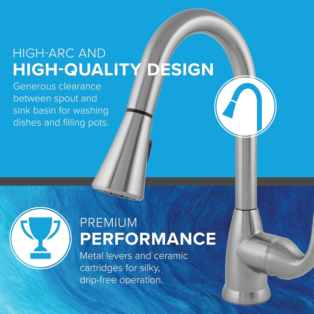 Earth Luxe Pull-Down Spout Kitchen Faucet | Single Handle High-Arc Kitchen Sink Faucet with Turbo Spray | 1.5 GPM