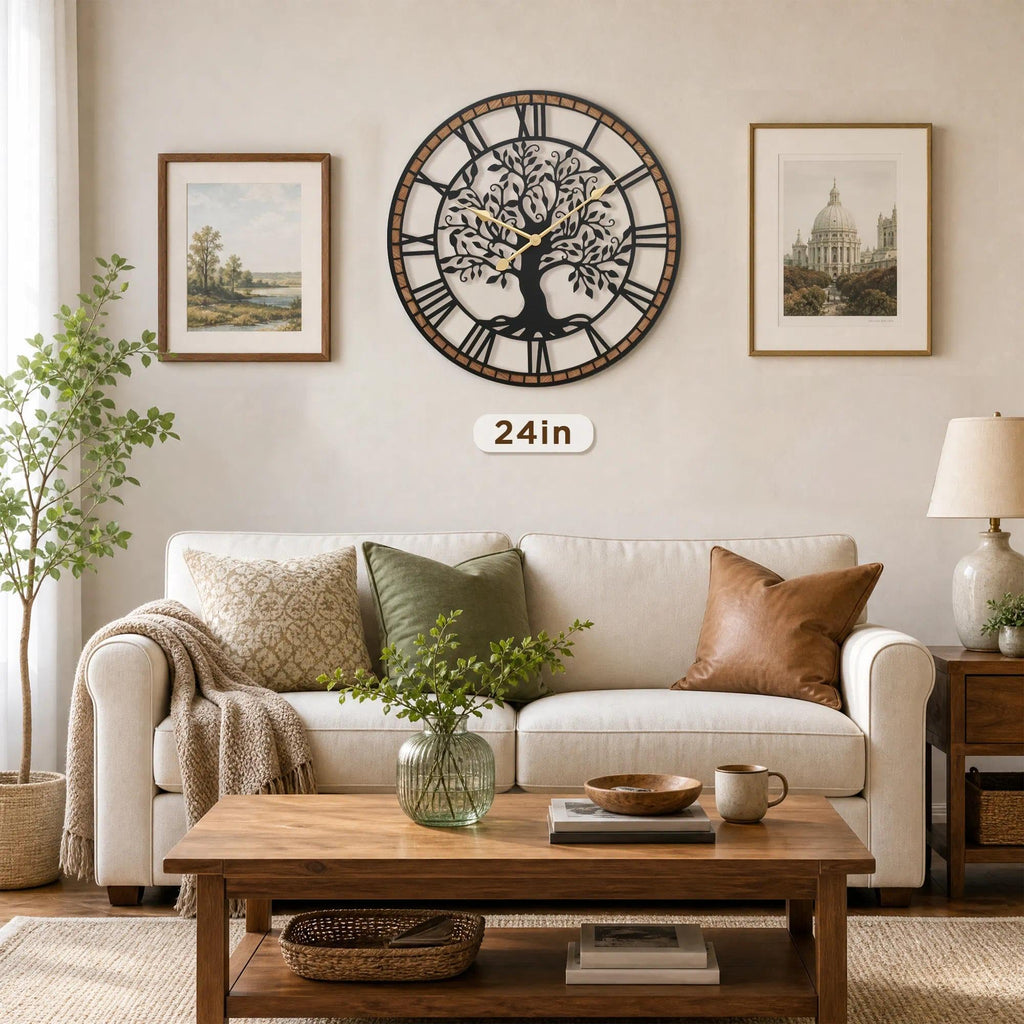 Large Wall Clock Decorative: 24 Inch Tree of Life Battery Operated