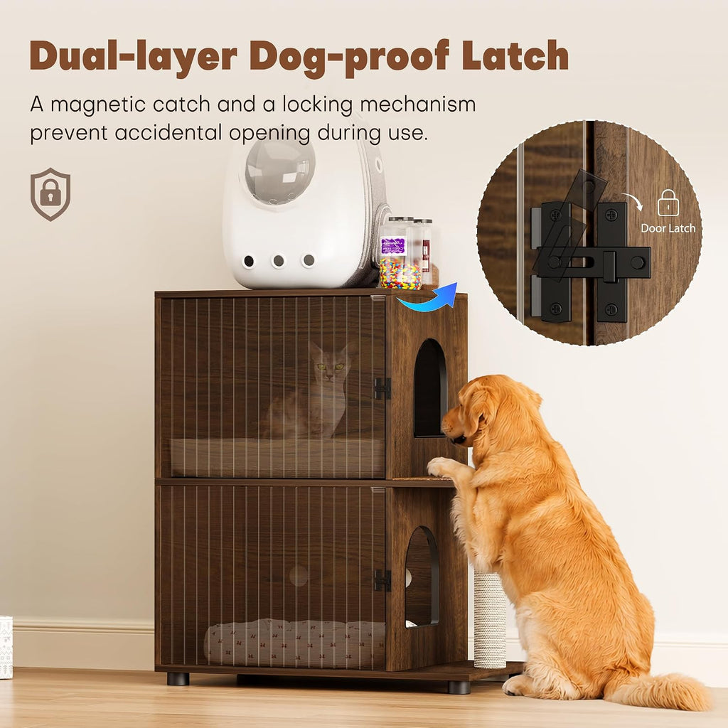 Double Cat Litter Box Enclosure Furniture, Dog Proof Hidden Litter Box