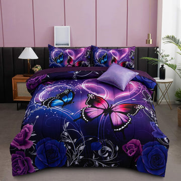 Galaxy 6pcs Bed in A Bag and Blue Dreamy 3D Butterfly Printed, Butterflies Bedding Twin Comforter Set, for Girls Kids
