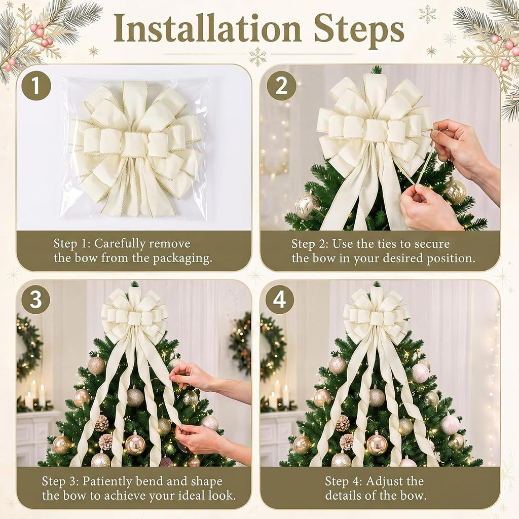Christmas Tree Topper Bow 52 x 12 Inch Creamy White Large Velvet Bow