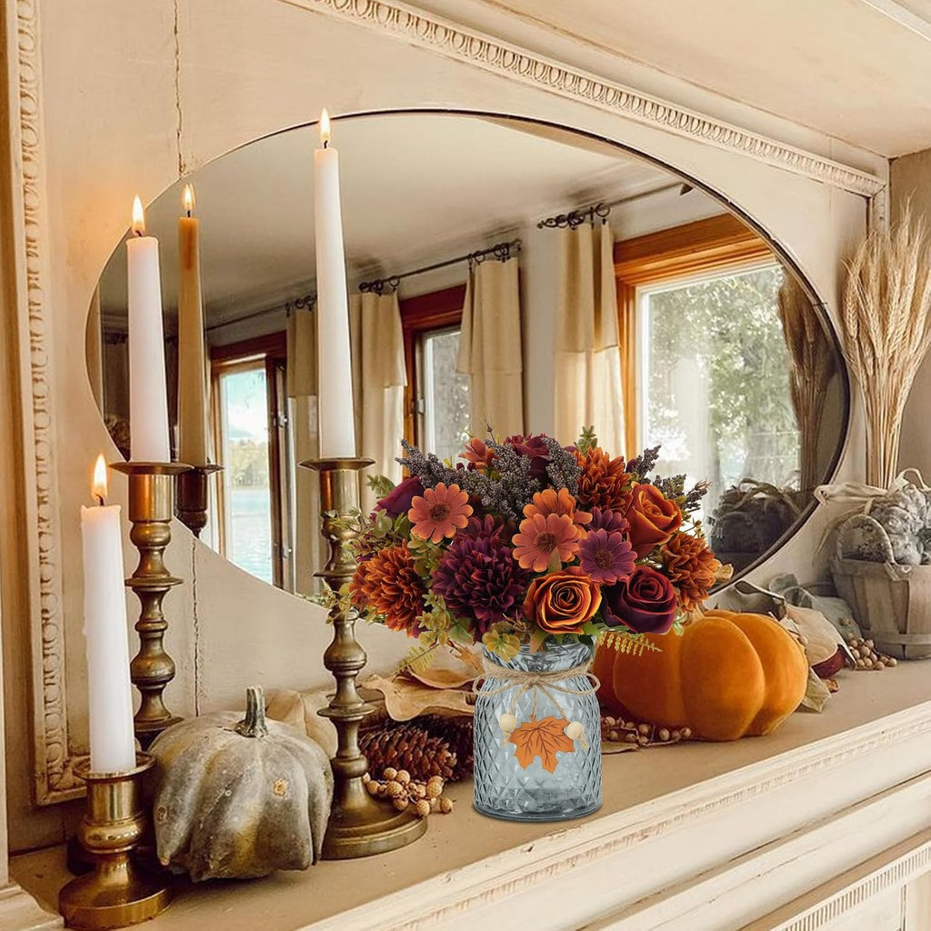 Bundles Fall Artificial Flower Arrangements with Vase, Burnt Orange Roses - Set of 3
