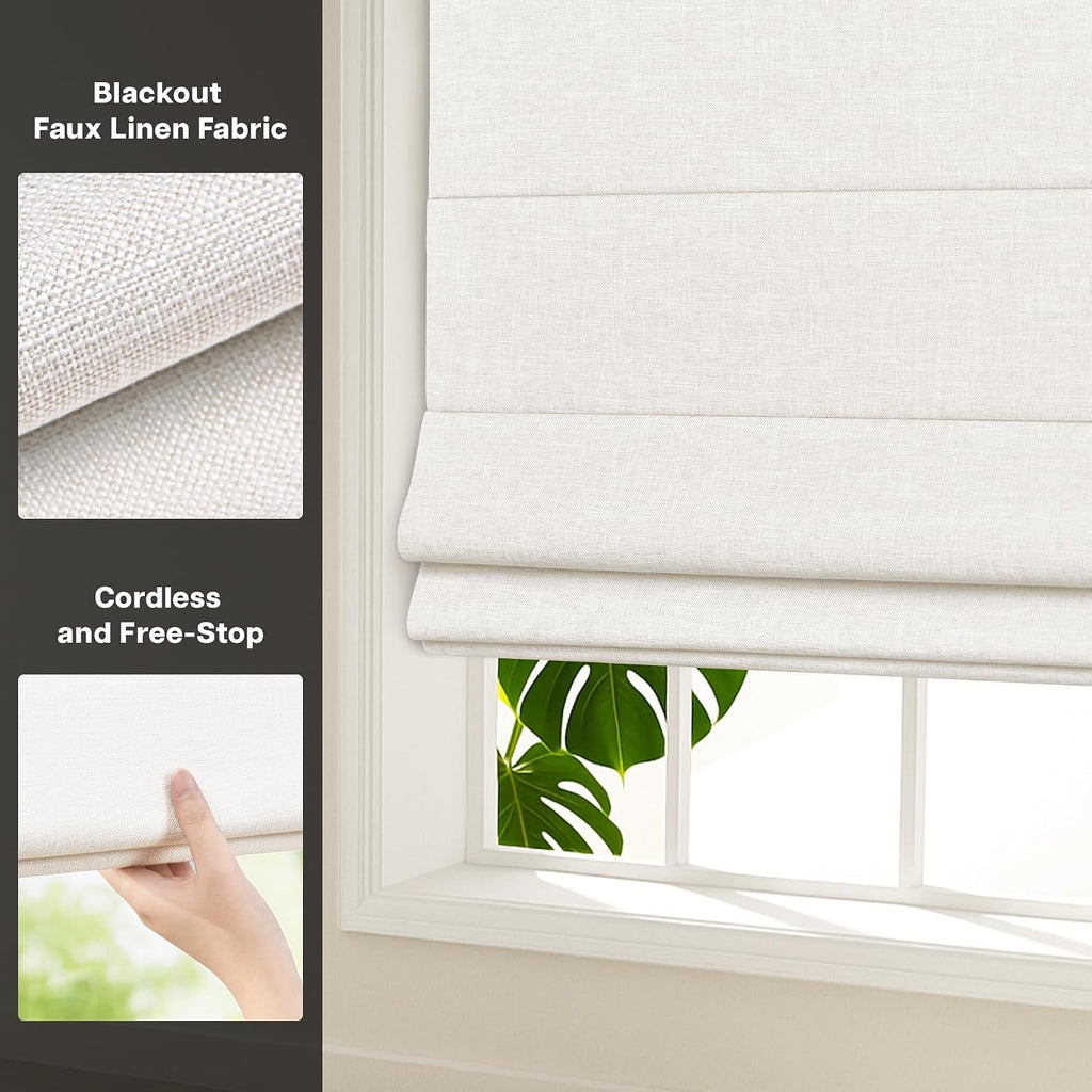 No Tools No Drill Cordless Roman Shades for Windows, Blackout Thermal Insulated UV Blocking Window Blinds