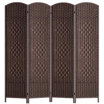 4-Panel Folding Room Divider | 6ft, Brown | Hand Woven Mesh