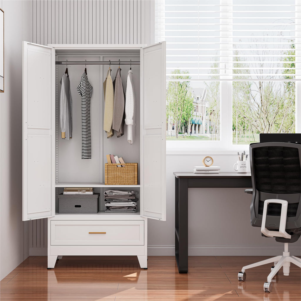 Metal Armoire Wardrobe Closet, Bedroom Armoires with Drawers