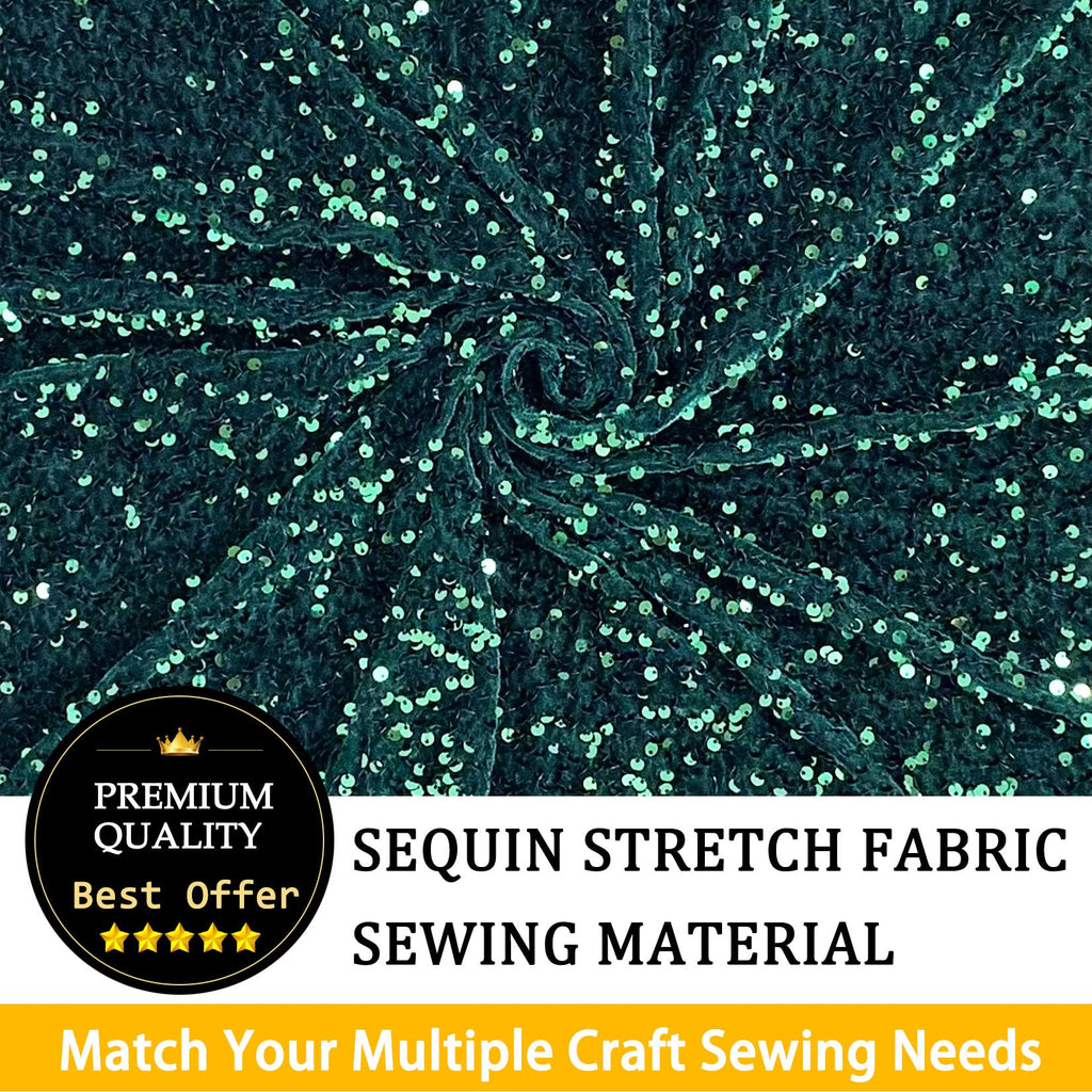 Emerald Green Fabric by the Yard Sequin Velvet Fabric 1 Yard Sequin Stretch Fabric by the Yard Sequence for Sewing