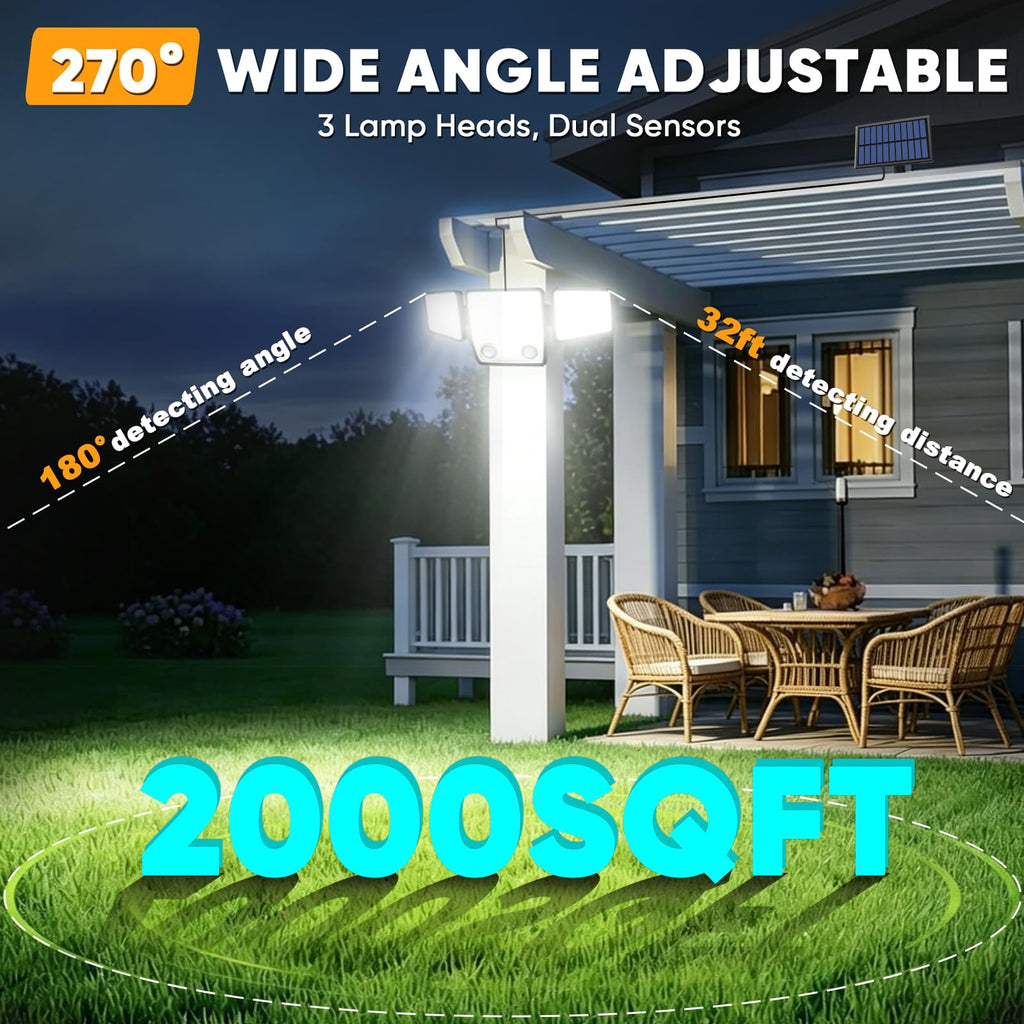 Split Solar Lights Outdoor Waterproof with Dual Motion Sensors - 15.7ft Cable Solar Security Light for Garden