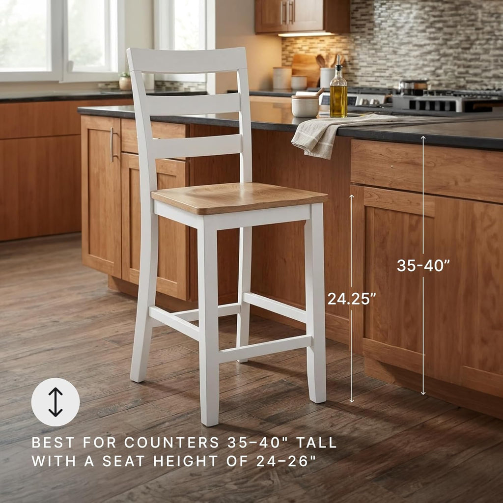 Gesthaven Solid Wood Frame Counter Height Barstool, Set of 2, White/Natural