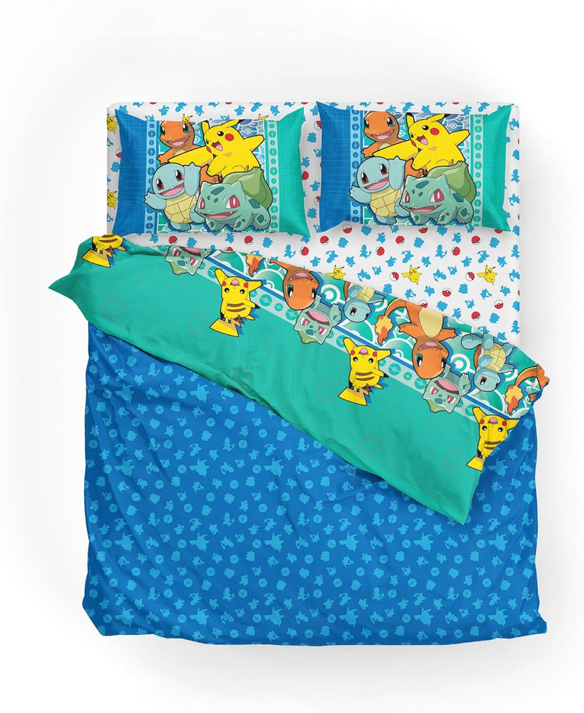 Full Bed in a Bag Set, Pikachu Charmander Squirtle Bulbasaur, Kids Boys Girls Bedding Comforter Sheets