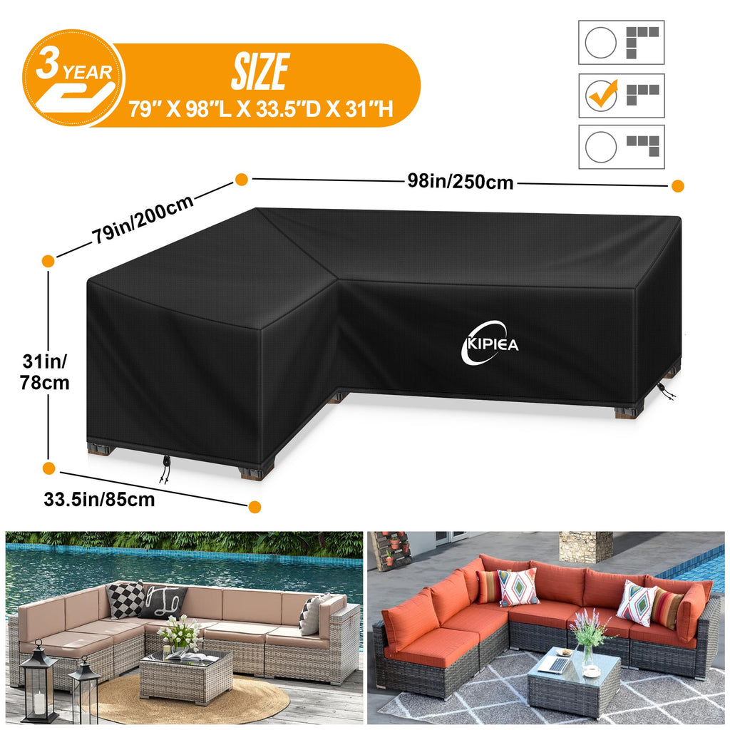 Patio L-Shaped Furniture Sectional Sofa Covers, 420D Heavy-Duty Oxford Fabric Outdoor Sectional Cover with Windproof